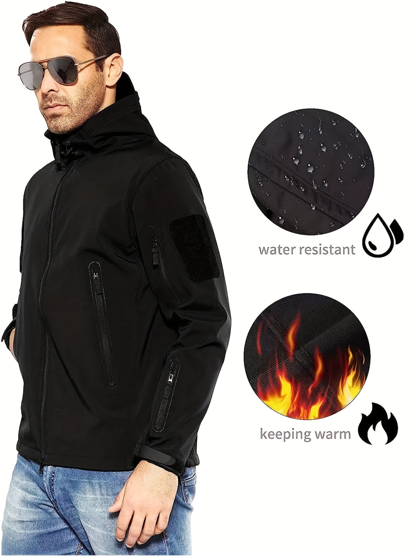 Men's Waterproof Hooded Tactical Jacket Windproof Warm Zip Pocket Jacket