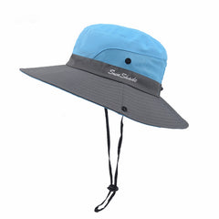 UV Protection Sun Hat with Wide Brim and Ponytail Hole