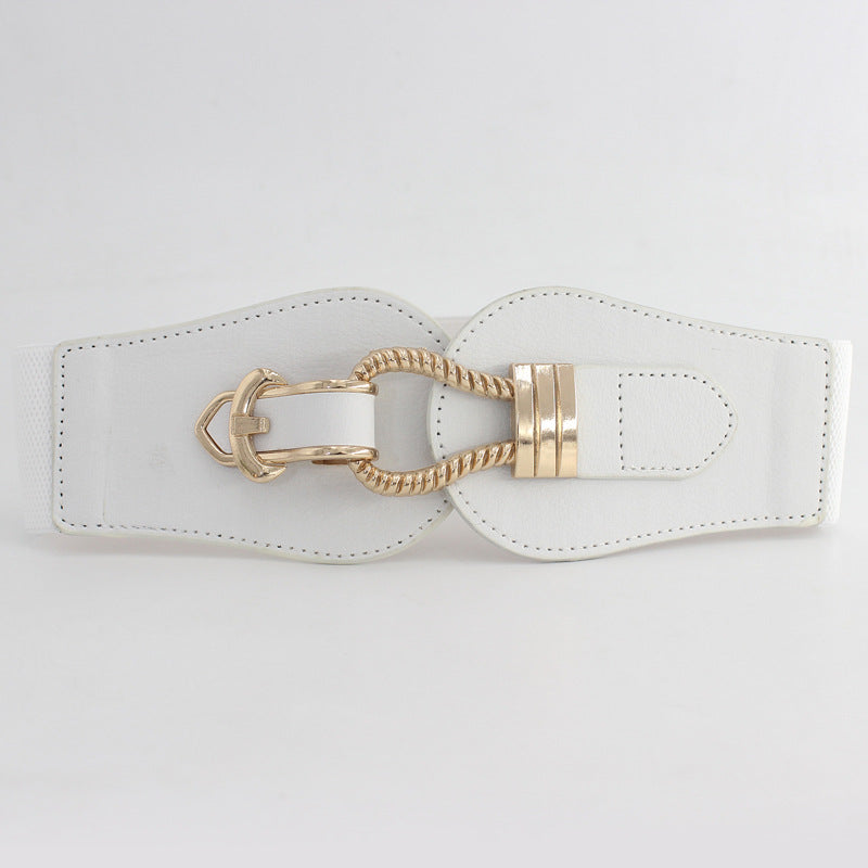 Vintage Elastic Wide Belt Metal Buckle Waist Belt For Dresses