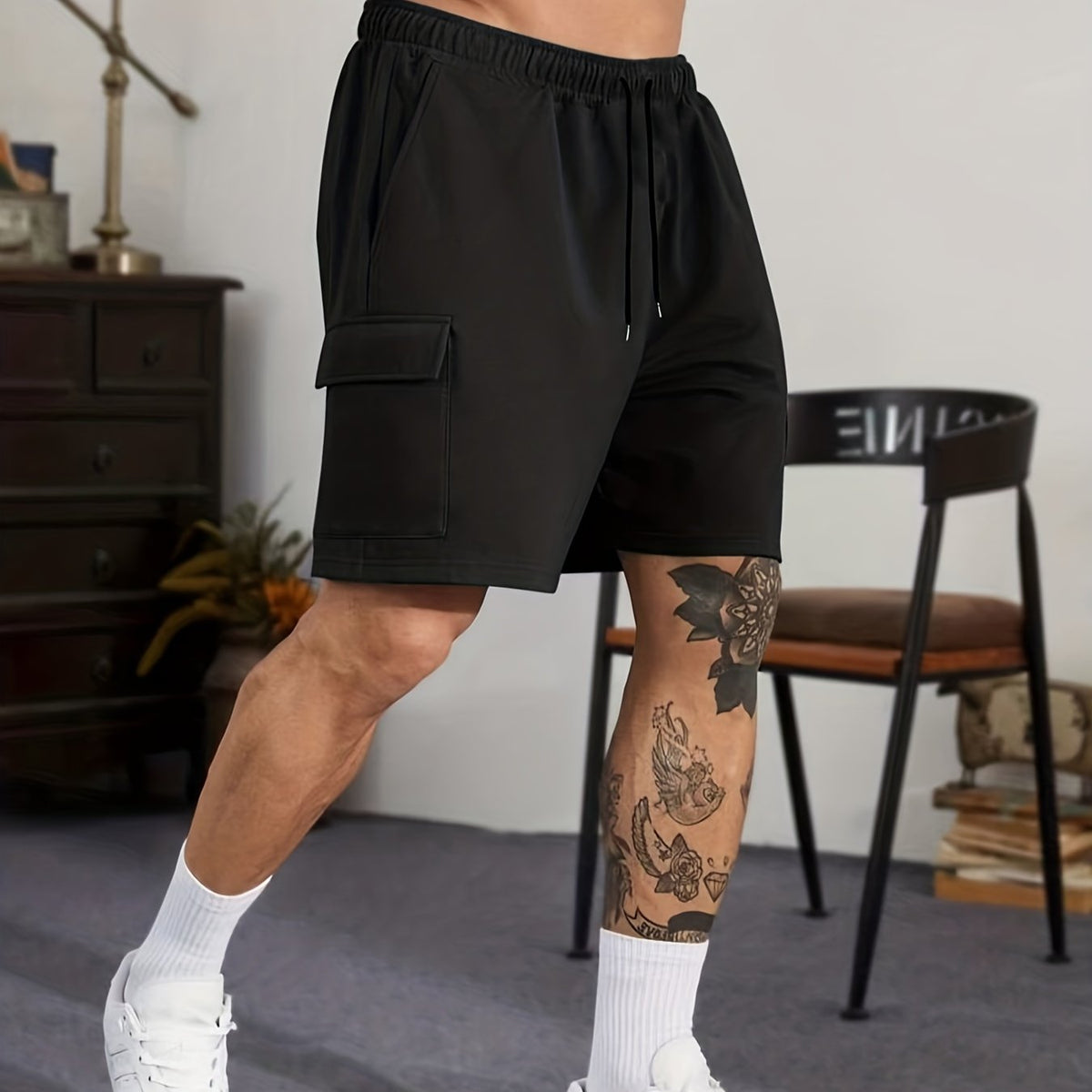 Men's Cargo Short Pants Drawstring Flap Pocket Loose Shorts
