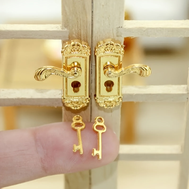 2pcs Dollhouse Retro Door Handle Mini Door Lock
