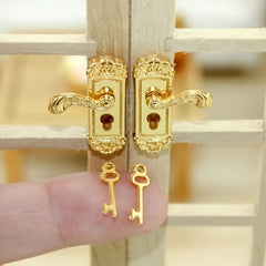 2pcs Dollhouse Retro Door Handle Mini Door Lock