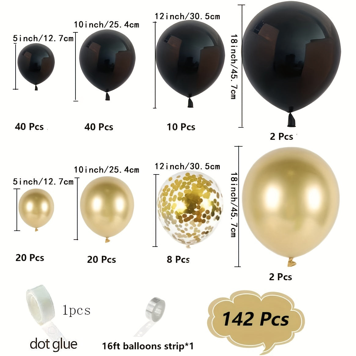 142pcs Golden Balloon Garland Arch Set for Party Decoration