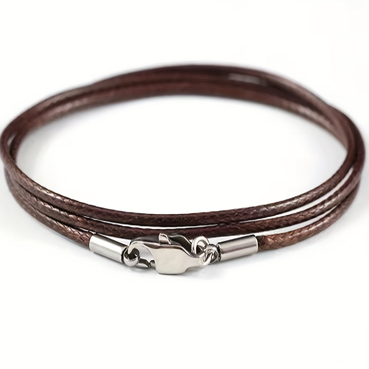 Men 3mm Wax Cord Choker Necklace Stainless Steel Clasp 16