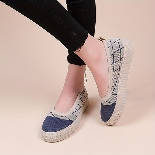 Women's Geometric Platform Loafers Slip On Shoes Comfortable Flat Shoes