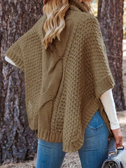  Solid Cable Bat Sleeve Turtle Neck Jumper