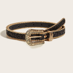 Women's Rhinestone Engraved Denim Belt