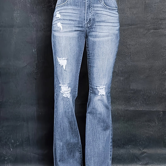 Women's Plus Washed Ripped High Rise Flared Leg Jeans