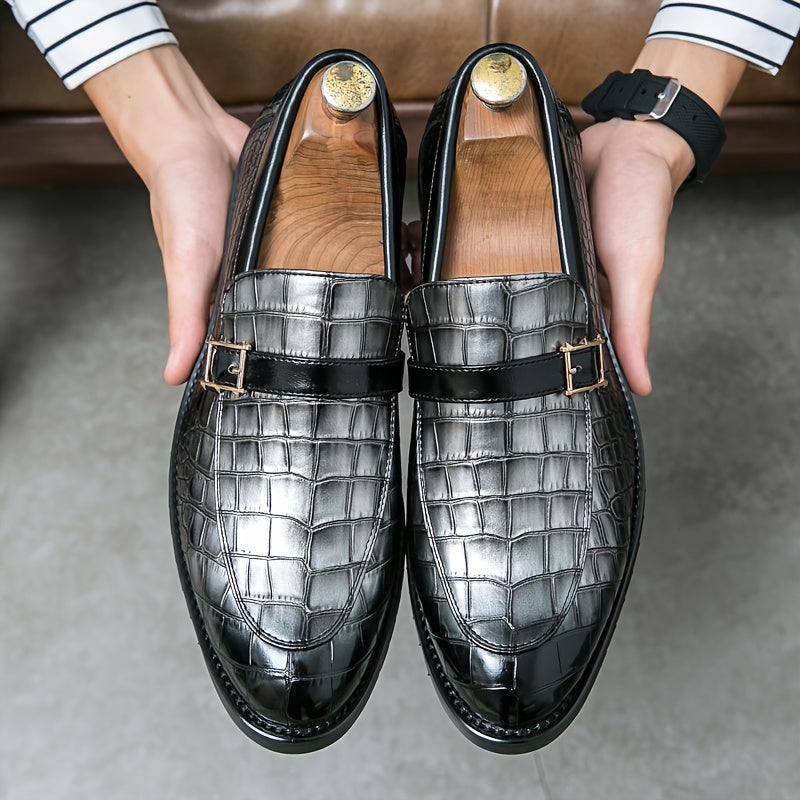 Men's Crocodile Print Pointed Toe Slip On Loafer Shoes
