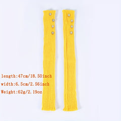 Yellow Knit Fingerless Gloves Y2K Pearl Flower Detail Warm Elastic