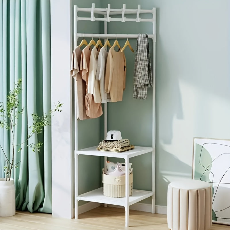 Corner Coat Rack Shoe Rack With Hooks and Shelves