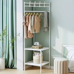 Corner Coat Rack Shoe Rack With Hooks and Shelves