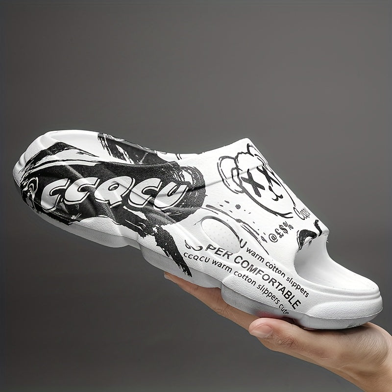Men's Cartoon Print Non Slip Platform Slides Comfortable Cloud Slides