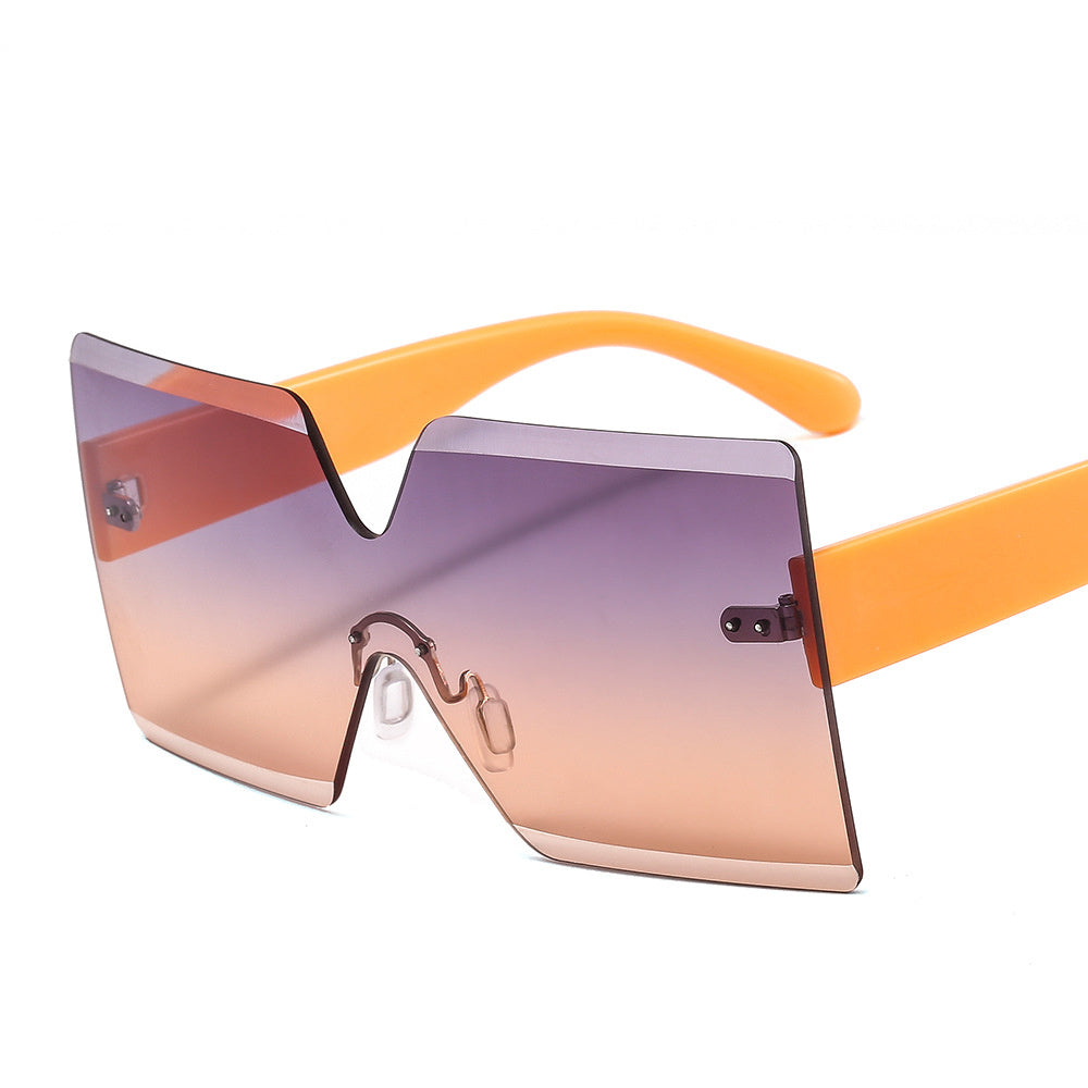 Oversized Square Sunglasses Rimless Frame Transparent Shades Women UV400
