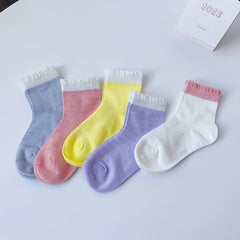 5 Pairs Girls Colorful Breathable Cotton Ankle Socks for Summer and Spring