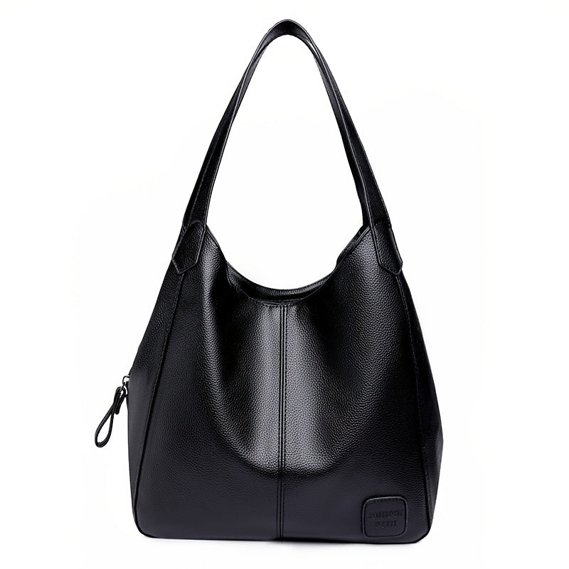 Stylish Faux Leather Tote Shoulder Bag with Zipper
