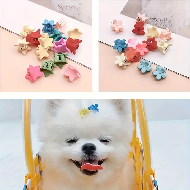 20pcs Pet Head Flowers Crown Hair Clip Dog Cat Hairpins Random Color
