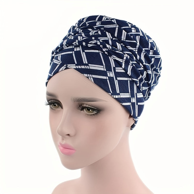 Boho Geometric Print Turban Hat Floral Pattern Chemo Cap Head Wrap