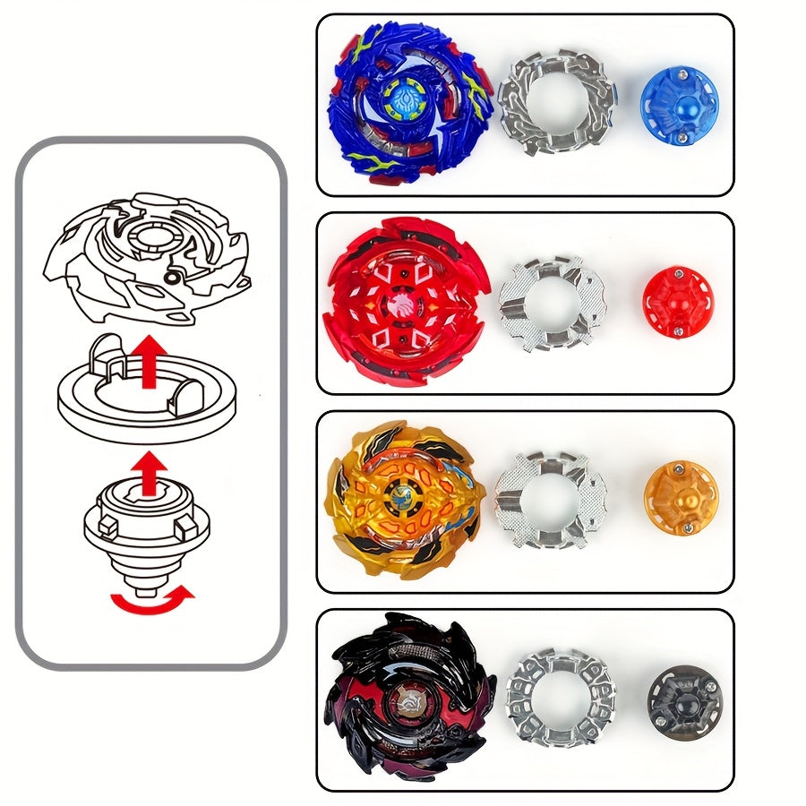 4pcs Spinner Set with Launcher Interactive Spinning Tops