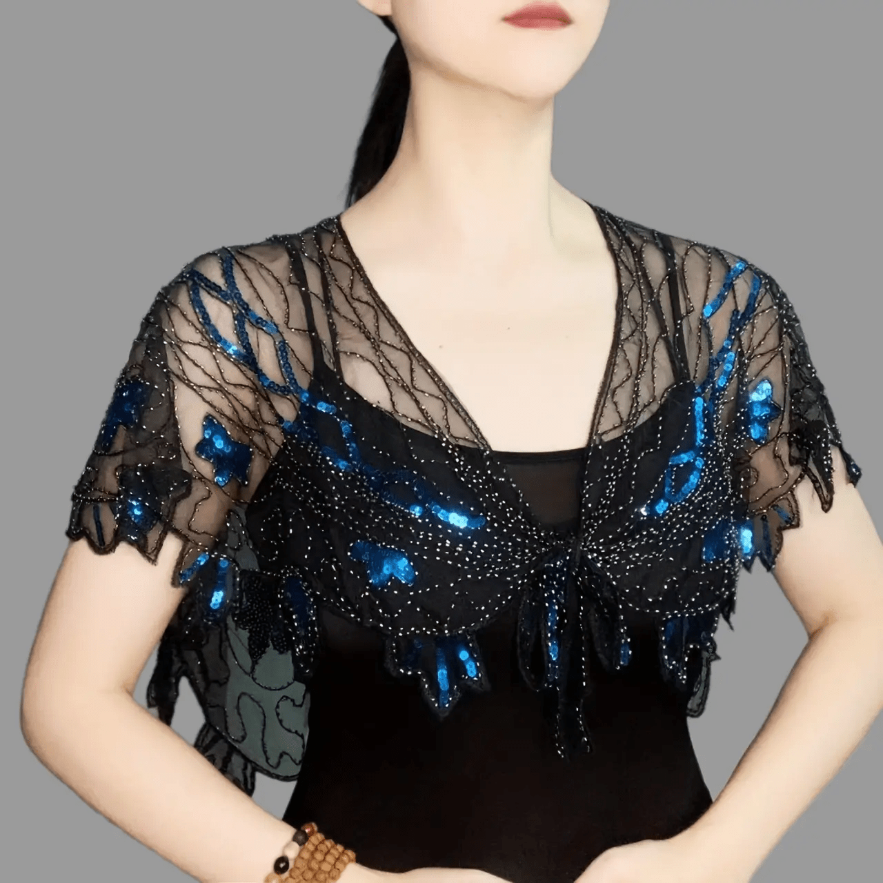 Vintage Lace Sequin Embroidery Shawl Cape Wrap for Party