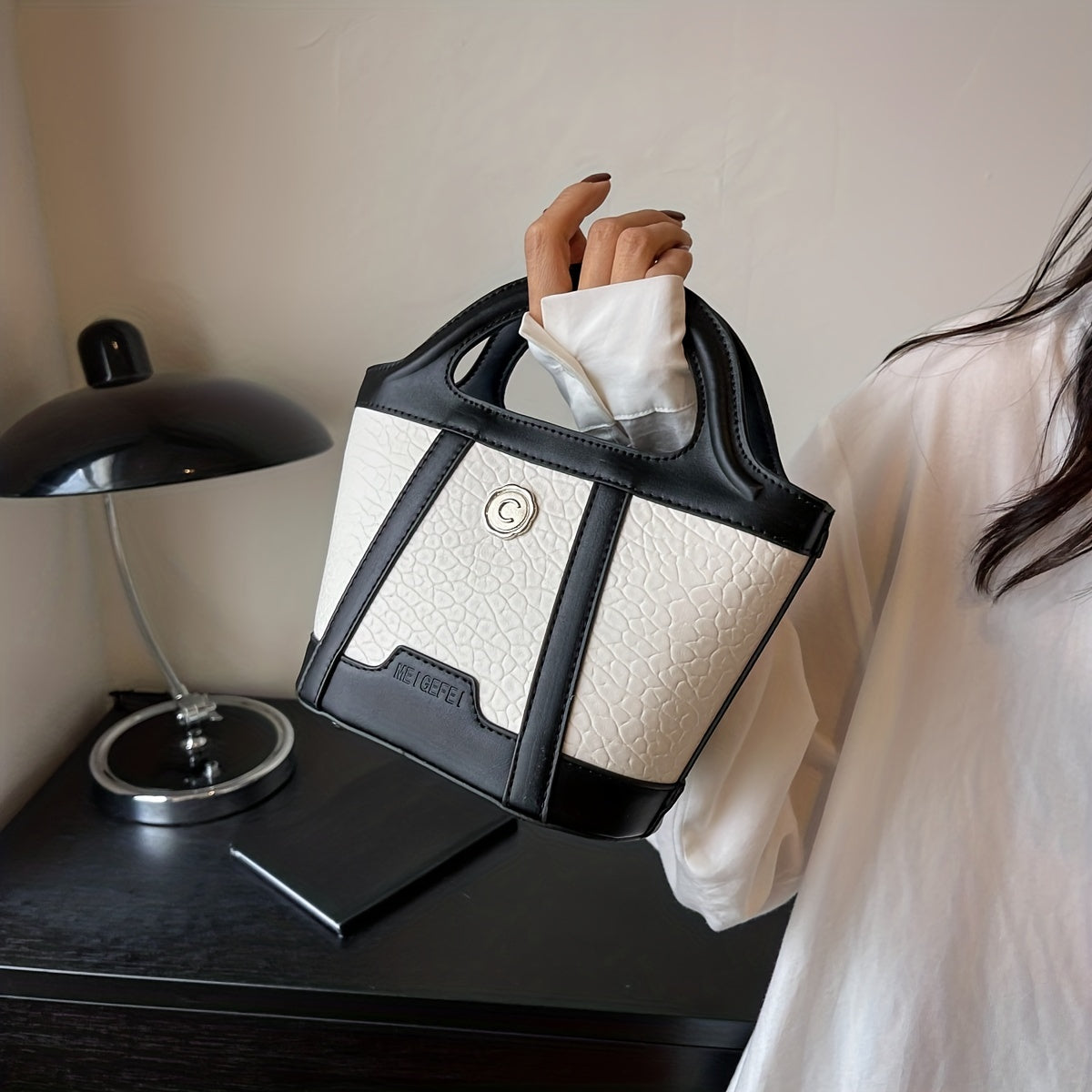 Small Satchel Crossbody Bucket Bag PU Leather Textured Bag Purse Classic