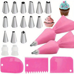 21pcs Piping Bags And Tips Set - Reusable Silicone Pastry Bag With Stainless Ste