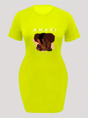 Women's Plus Cartoon Print Short Sleeve High Stretch Dress