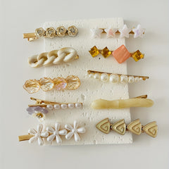 10pcs Women Hair Clip Faux Pearl Resin Decor Clip Duck Billed Clip