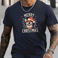 Christmas Pug Print Men's Graphic Crew Neck T-shirt for Summer