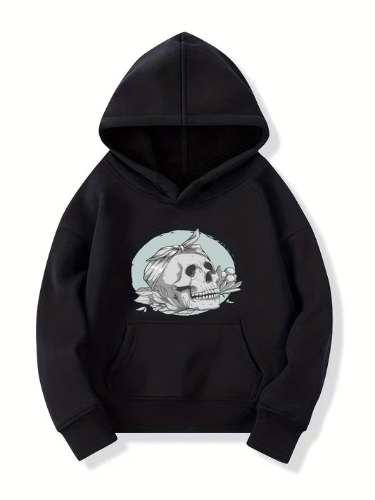 Skull Head Pattern Smart Hoodie For Girls Halloween Party Casual Long Sleeve