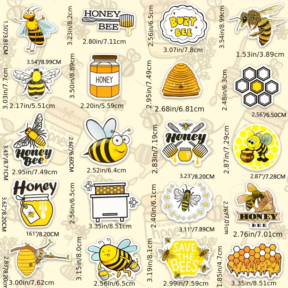 50 PCS Cute Bee Sticker Set for DIY Laptop Phone Fridge Car Decoration