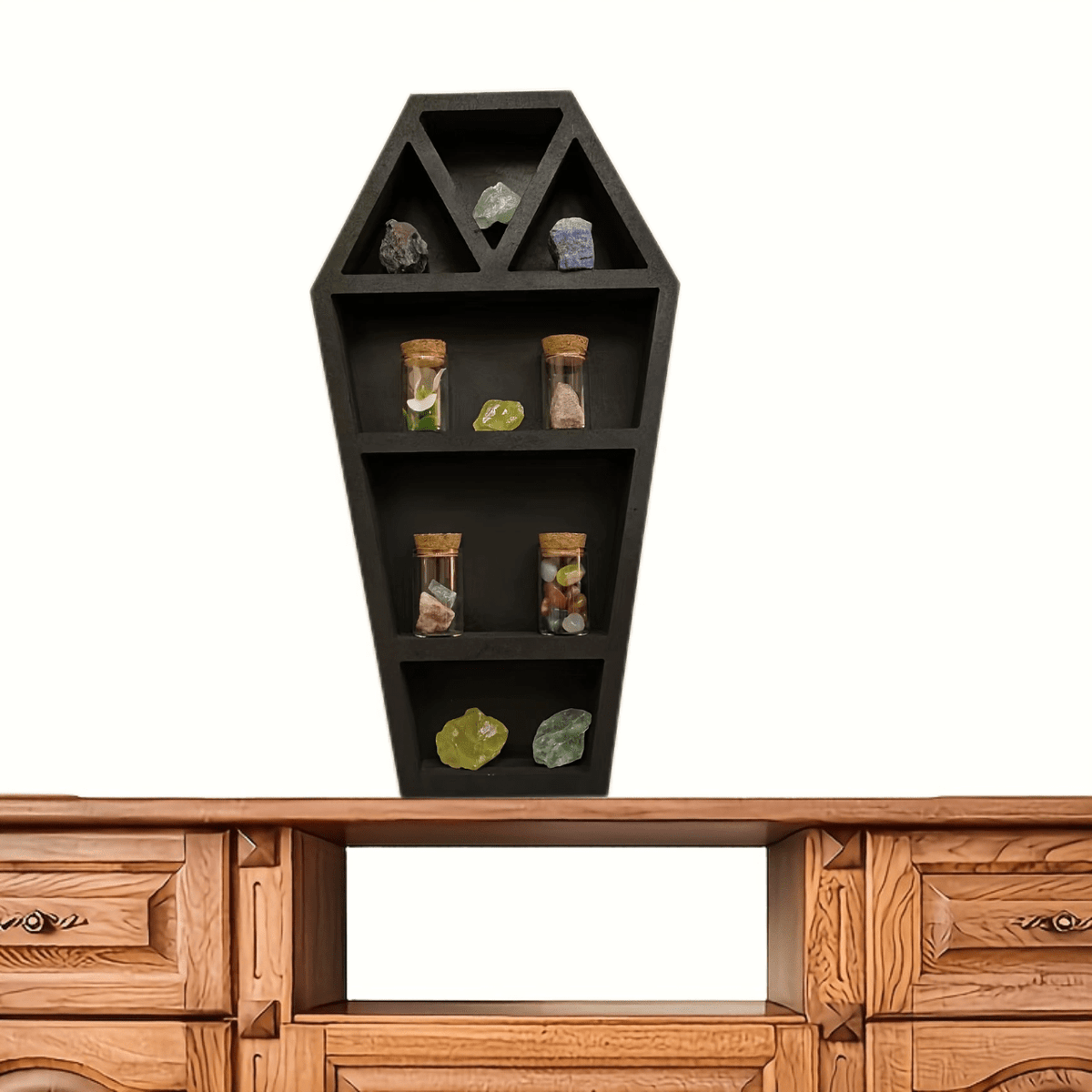Wooden Gothic Coffin Holder Desk Organizer Storage Rack Wall Mounted