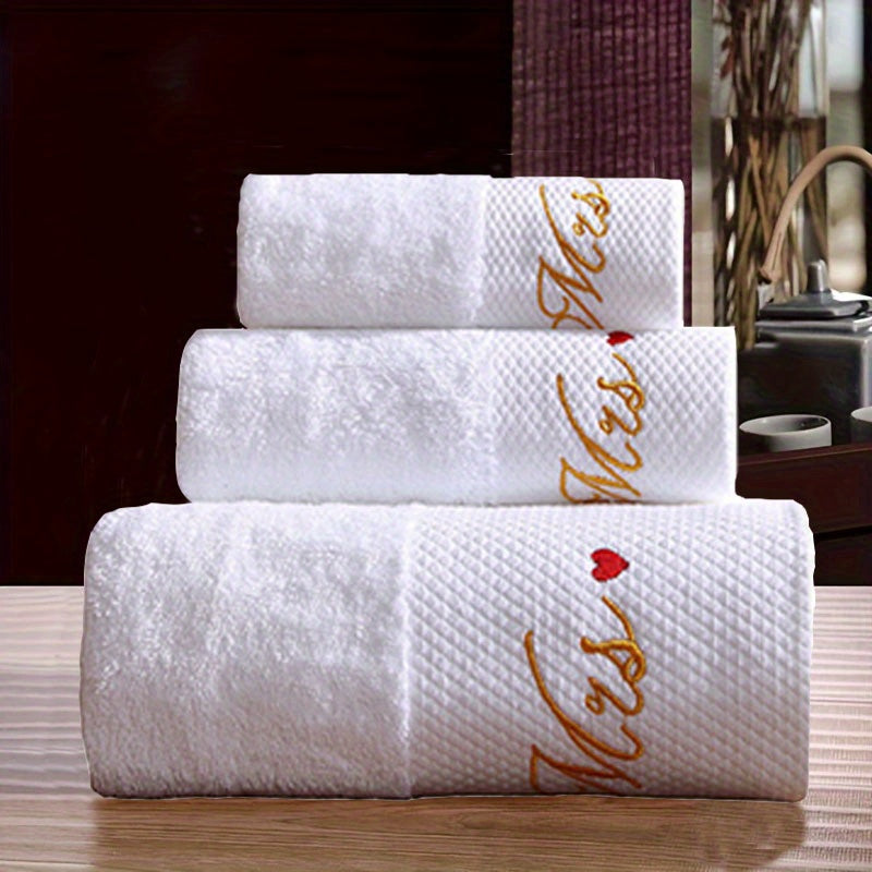 3pcs Love Embroidery Cotton Towel Set Soft Skin-friendly Bathroom & Hotel