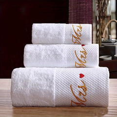 3pcs Love Embroidery Cotton Towel Set Soft Skin-friendly Bathroom & Hotel