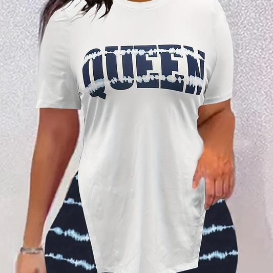  Tie Dye Letter Print T-shirt & Biker Shorts Set