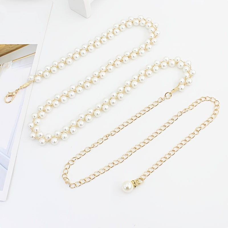 Faux Pearl Waist Chain Dress Pendant Adjustable Belt