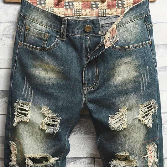 Men's Ripped Denim Shorts Slim Fit Casual Street Style Distressed