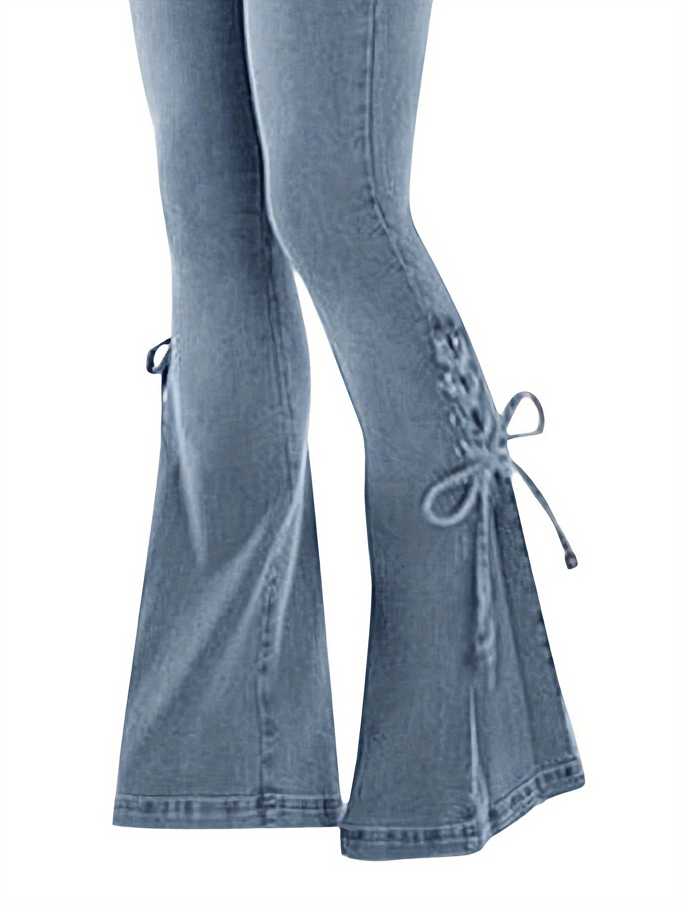  Women's Flared Leg Jeans Button Fly Lace Up High Stretch