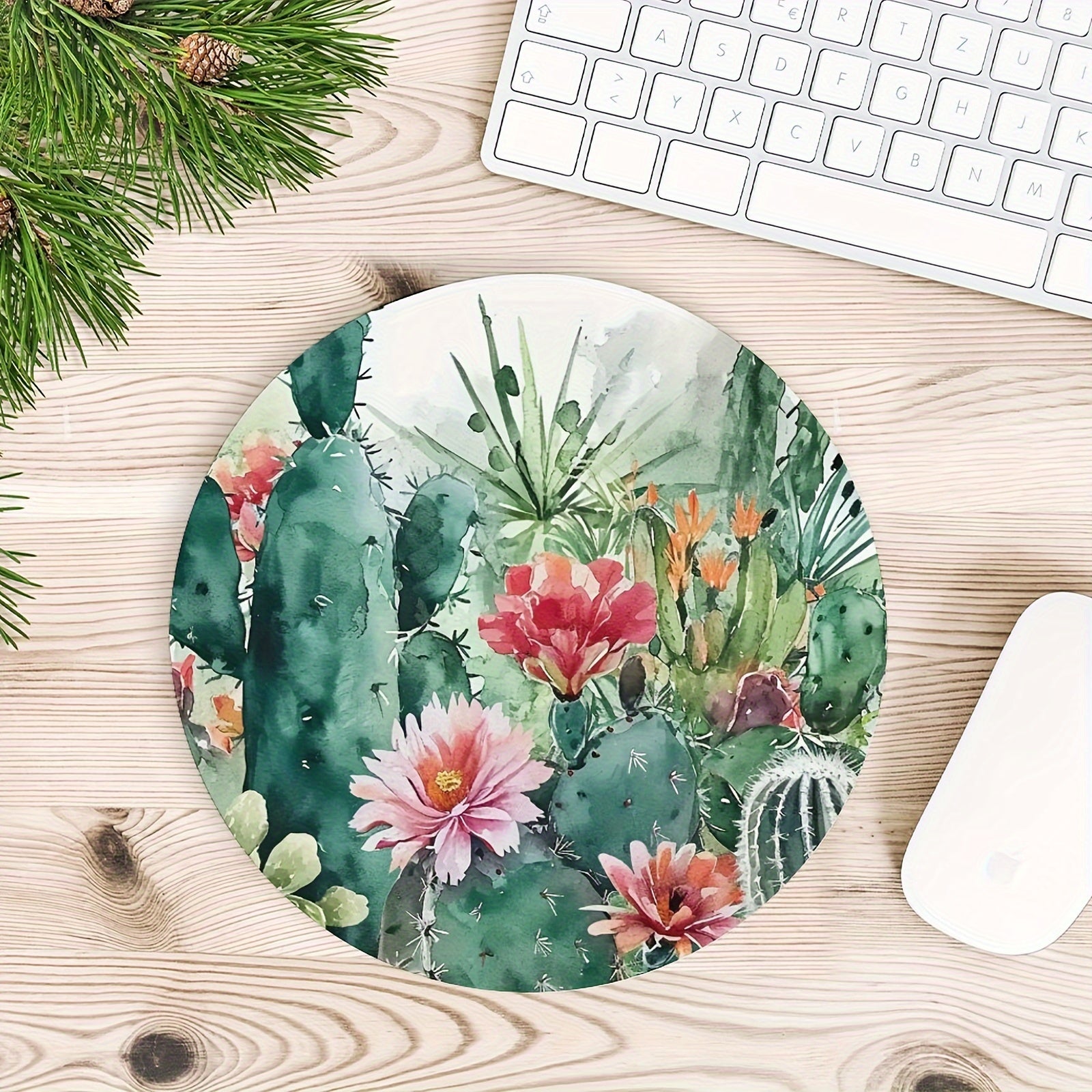 Retro Watercolor Cactus Mouse Pad Non-slip Rubber Base