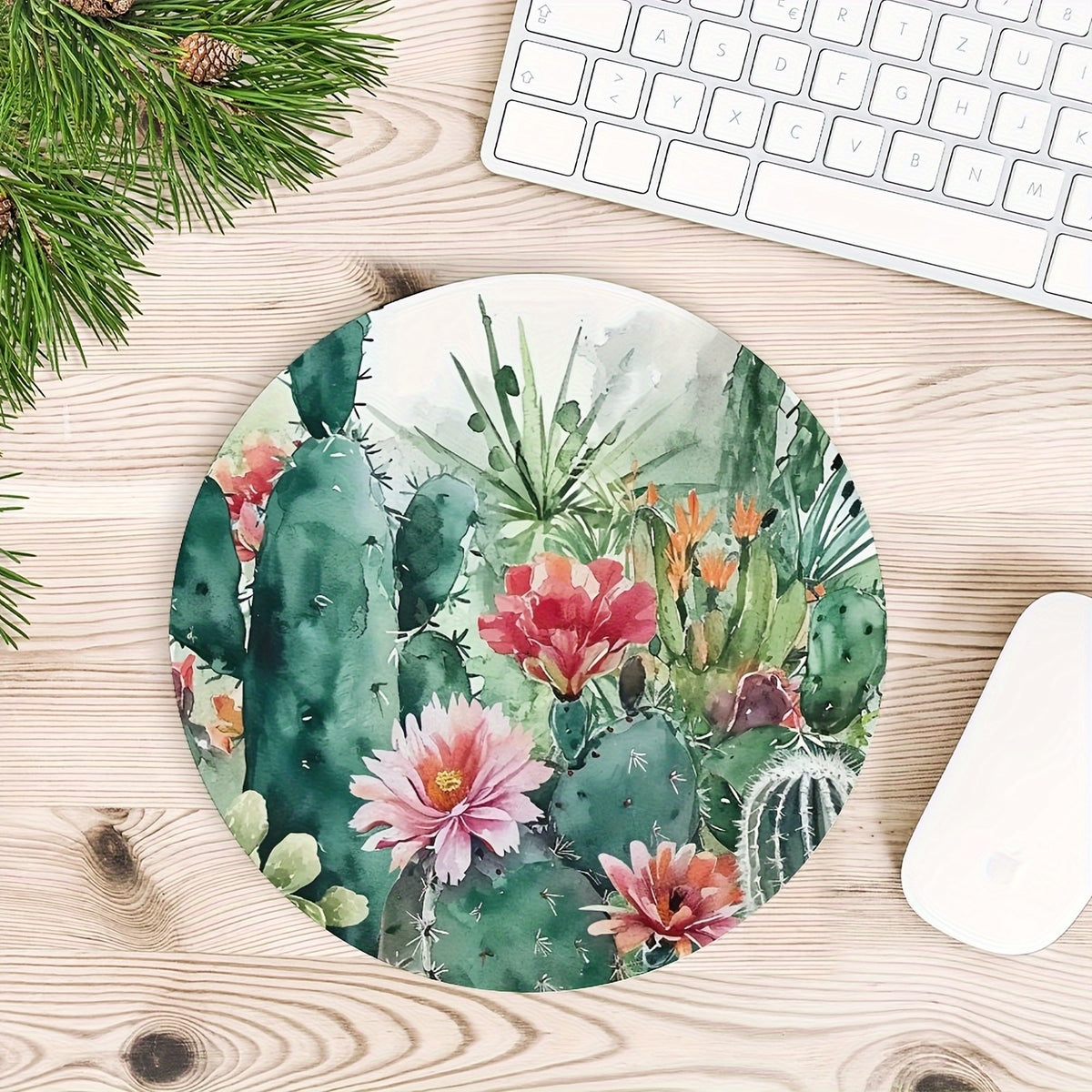 Retro Watercolor Cactus Mouse Pad Non-slip Rubber Base