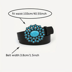 Boho Oval Buckle Belt Faux Jade Western Cowboy Wide Belts