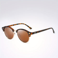 Half Frame Round Polarized Sunglasses Vintage Driving Semi Rimless Eyewear