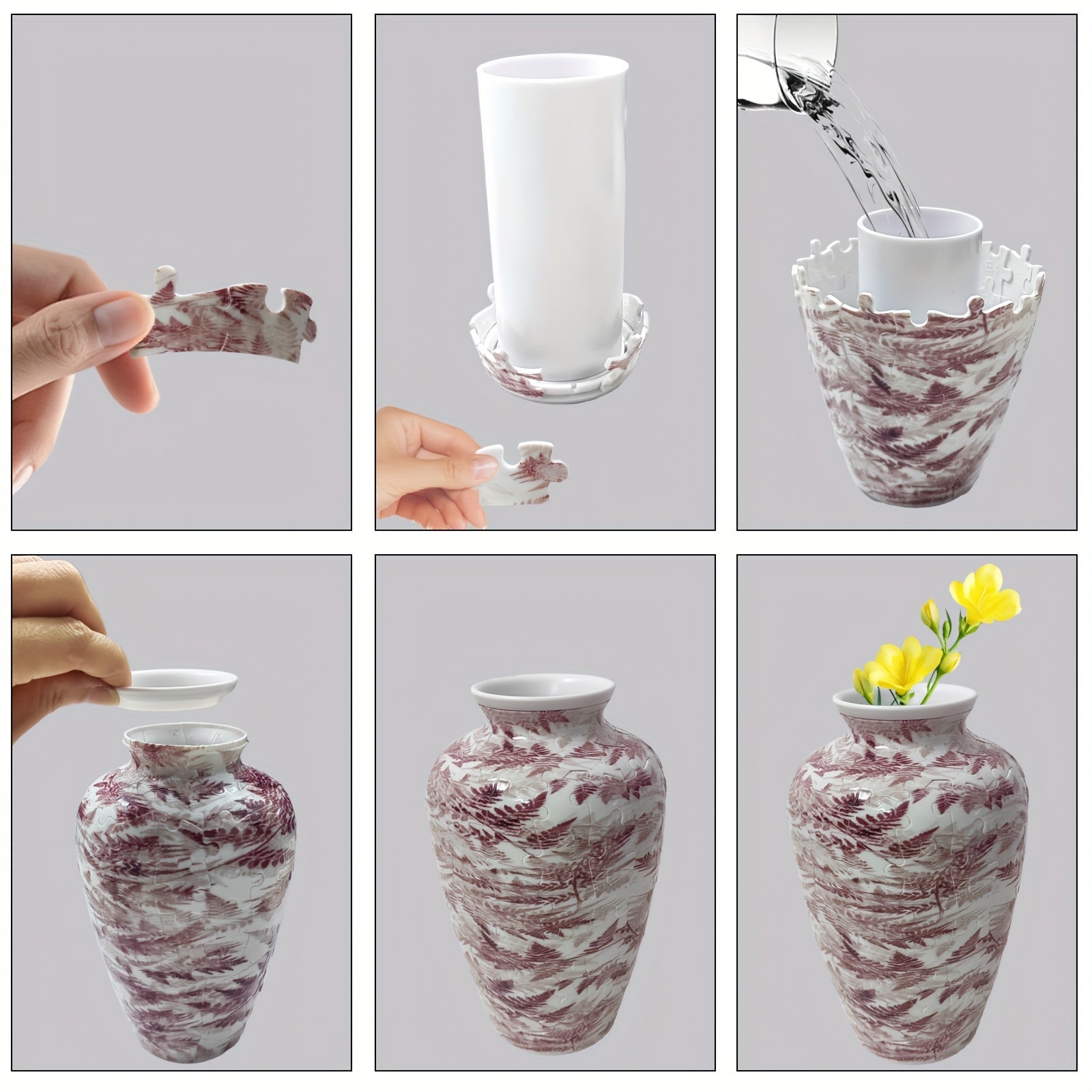 3D Puzzle Vase Feather Pattern 120 Pieces Floral Decor