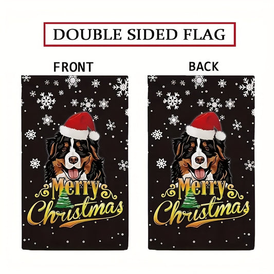 Christmas Garden Flag Mountain Dog Santa Hat Pattern 12x18 Holiday Decor