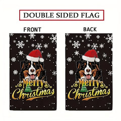 Christmas Garden Flag Mountain Dog Santa Hat Pattern 12x18 Holiday Decor