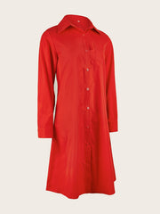 Solid Pocket Dress Long Sleeves V neck Mid length Dress