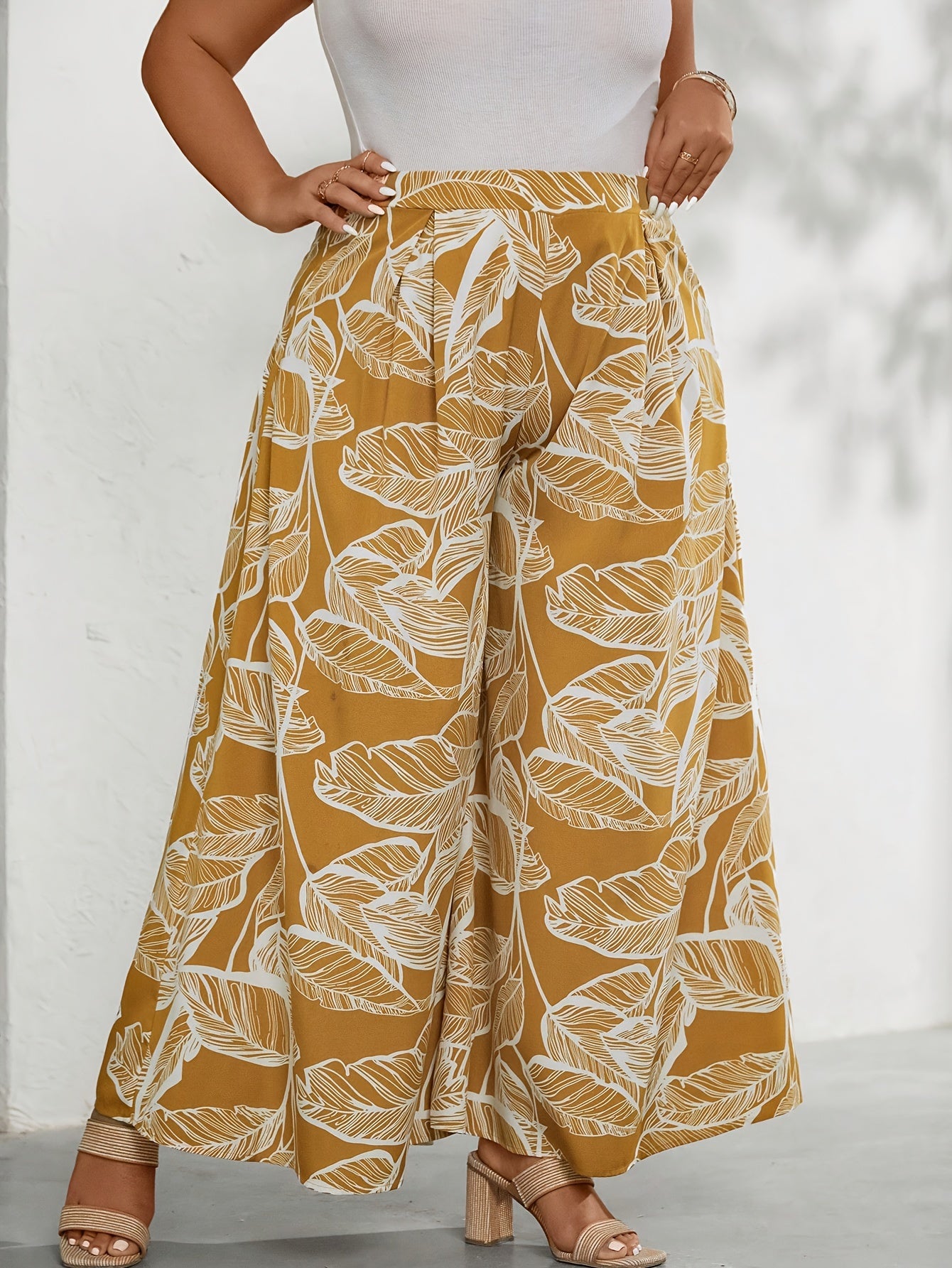  Tropical Print High Rise Wide Leg Trousers
