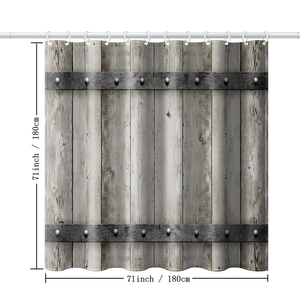 Rustic Farmhouse Shower Curtain with Barn Door Design