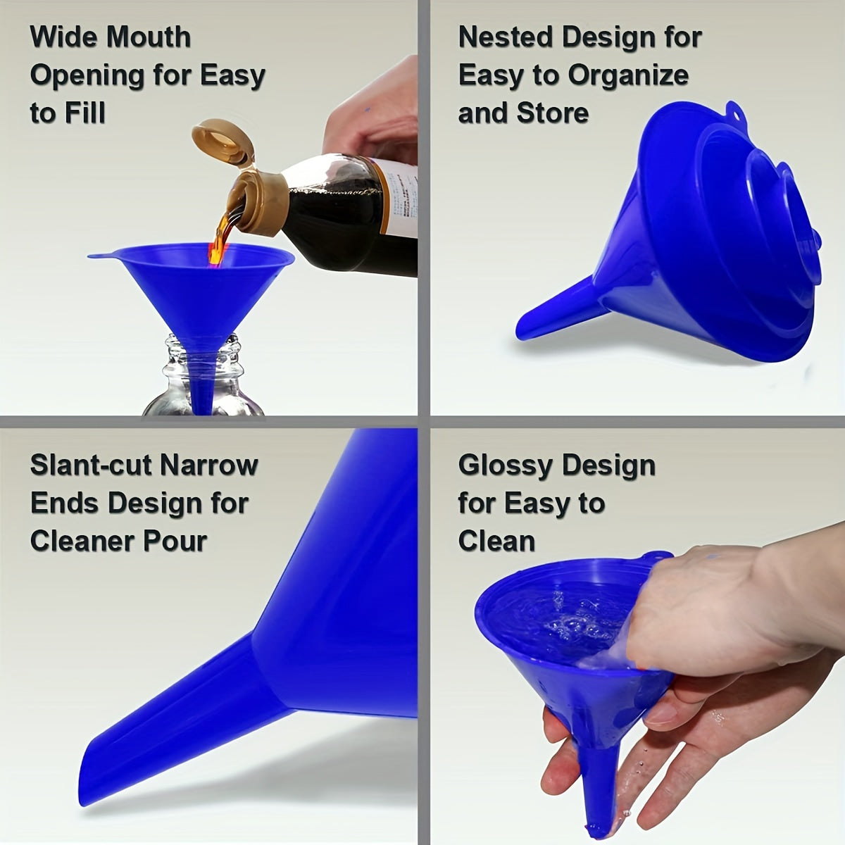 4-Piece Automotive Plastic Funnel Set Red