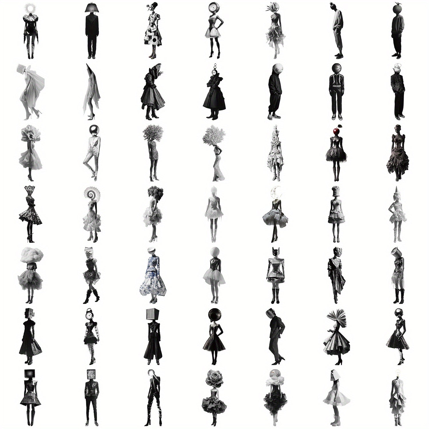 50pcs Monochrome Graffiti Stickers Reusable Adhesive Art Decals for DIY Crafts